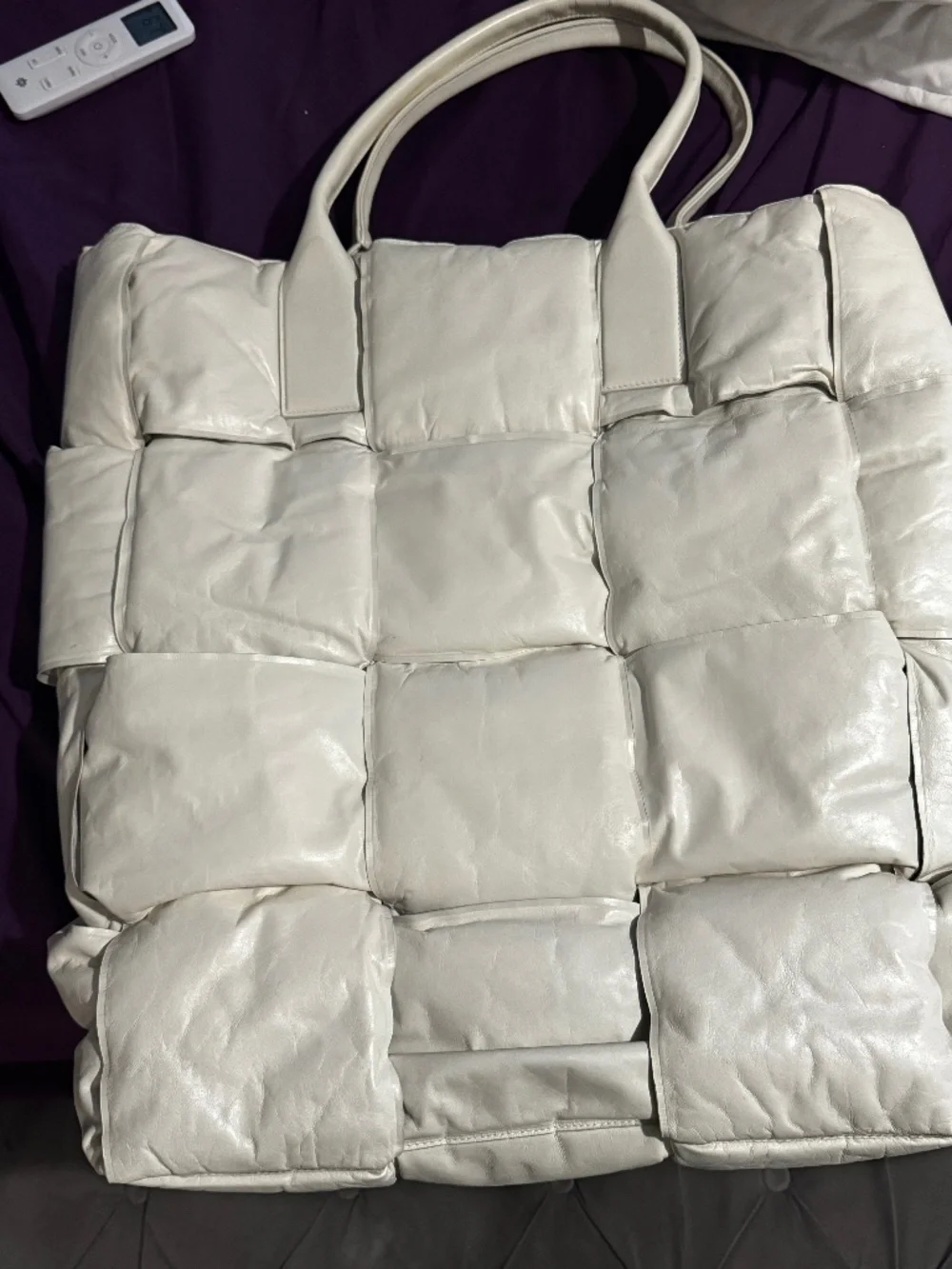 Bottega Veneta Maxi Padded Intrecciato White Leather Large Tote Bag
